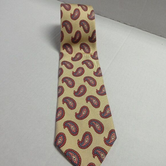 POLO RALPH LAUREN Yellow Red Blue Paisley 100% Silk Tie Handmade USA 60" Long - Picture 3 of 8